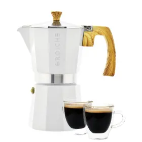 4800 Grosche 682858076422 White - Milano Stovetop Espresso Coffee Maker And Turin Glass Cup Set