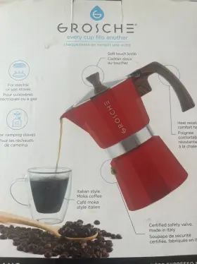 Gr-390 Grosche Red Milano Moka Pot 3 Espresso Cup 5 Fl Oz Maker - New In Box