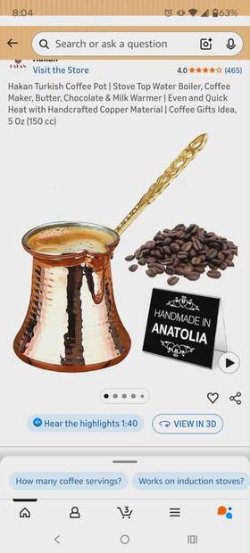 Hakan X004nhwfvh Turkish Coffee Pot Copper Handmade Stovetop 5 Oz Even Quick Heat