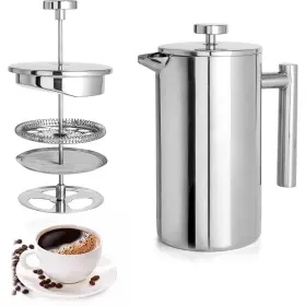 Hbn 810079586288 French Press Removable Bottom Stainless Steel Coffee Maker 27oz 3 Filtration