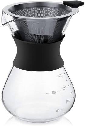 Herchr 445023521553 Pour Over Coffee Maker With Stainless Steel Filter Glass Drip Pot