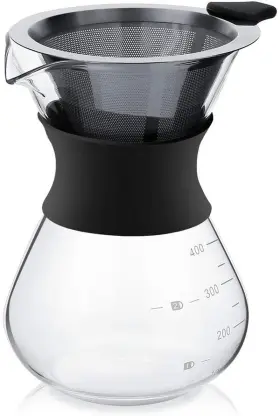 Herchr 445023521553 Pour Over Coffee Maker With Stainless Steel Filter Glass Drip Pot
