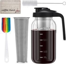 Heyglee 313089097077 Cold Brew Coffee Maker Pitcher 64oz Heavy Duty Glass Mason Jar With Sta