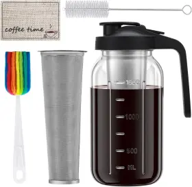 Heyglee 313089097077 Cold Brew Coffee Maker Pitcher 64oz Heavy Duty Glass Mason Jar With Sta