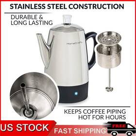 Homecraft 082677060525 10-cup Stainless Steel Coffee Percolator Led Indicator Easy-pour Spout