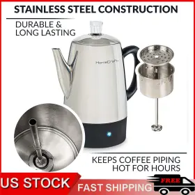 Homecraft 082677060525 10-cup Stainless Steel Coffee Percolator Led Indicator Easy-pour Spout