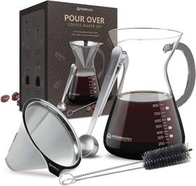 Housewares Solutions 726084075795 Pour Over Coffee Maker Set - 34 Oz Large Borosilicate Glass Carafe Thickened Ru