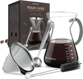 Housewares Solutions 726084075795 Pour Over Coffee Maker Set - 34 Oz Large Borosilicate Glass Carafe Thickened Ru