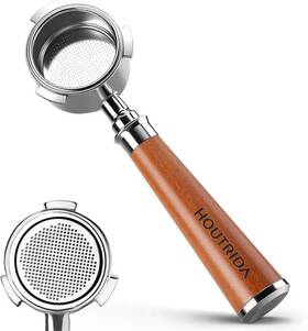 Houtrida Hu-51mmbp 51mm Bottomless Portafilter 3 Ears Espresso Wood Handle With Stainless