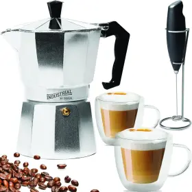 Industial By Design 841507114971 Stovetop Espresso Maker And Italian Coffee Gift Set To Make Perfect Latte