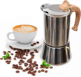 Mkss-200 Jinglechoo Induction Moka Pot Stainless Steel Stovetop Espresso 200ml/7.0oz Silver