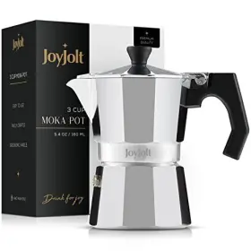 Joyjolt 810071425943 Italian Moka Pot 3 Cup Stovetop Espresso Maker. Aluminum Coffee Percolator Co