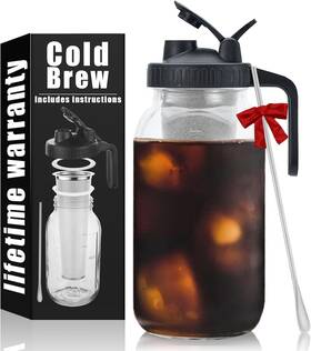 Jrssae 744110153323 Cold Brew Mason Coffee Maker - 64oz Iced Pitcher With Stainless Steel Mix