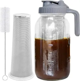 Junvpic 445052717736 Cold Brew Coffee Maker Jar - 64oz Thick Glass Multipurpose Mason Pitcher Spout L