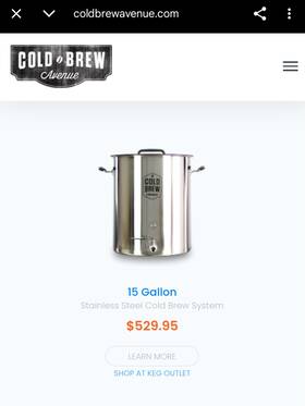 Keg Outlet Cbs-30-50u Commercial Cold Brew Coffee Maker 15 Gallon - Brewers Grade