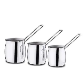 Korkmaz 669185024548 Tombik 3 Piece Stainless Steel Turkish Coffee Pot Set In Silver