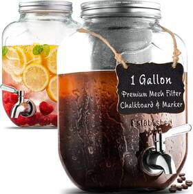 Leraze 313045829889 1 Gallon Cold Brew Coffee Maker - 3rd Generation Fine Mesh Filter Stainless St