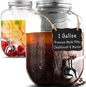 Leraze 313045829889 1 Gallon Cold Brew Coffee Maker - 3rd Generation Fine Mesh Filter Stainless St