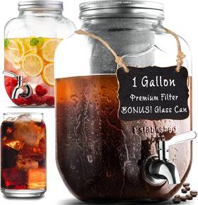 Leraze 313113453459 1 Gallon Cold Brew Coffee Maker - 3rd Generation Fine Mesh Filter Stainless St