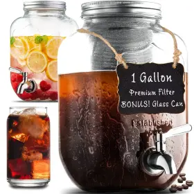 Leraze 850016675491 1 Gallon Cold Brew Coffee Maker - 3rd Generation Fine Mesh Filter Stainless