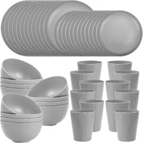 Dd156 Liyh Love In Your Heart 48 Pcs Grey Plastic Wheat Straw Dinnerware Set - 48pcs 12 Guests Gray