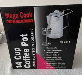 Mega Cook Rb-3514 14 Cup Stainless Steel Stovetop Percolator Heat Handle