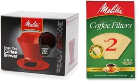 Melitta 706433873876 Pour Over Coffee Cone Brewer And #2 Filter Natural Brown Combo Set Red