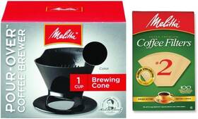 Melitta Synchkg108940 Pour Over Coffee Cone Brewer And #2 Filter Natural Brown Combo Black