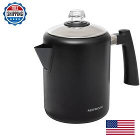 Mixpresso B0br5jdr48 Black Stainless Steel Coffee Percolator Stovetop 37oz 2-8 Cup