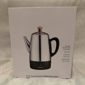 Mixpresso Epltr-8 New 8/10 Cups Electric Coffee Percolator Stainless Steel Never Used