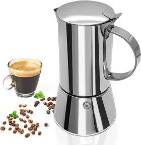 Mogrecha 313043026006 Uncoated 4 Cup Moka Pot 304 Thickened Stainless Steel Coffee Maker Stovetop