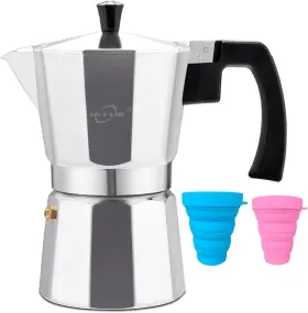 Mvplue 313051632664 Classic Stovetop Espresso Maker 6 Cup Moka Pot Aluminum Silver Cuban Coffee Mak