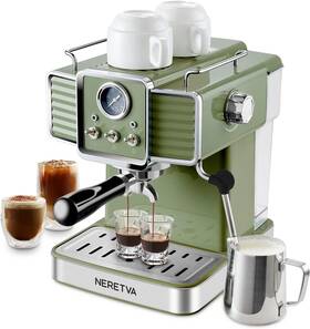 Neretva Hk04coffeemachine12g01 Espresso Coffee Machine 15 Bar Maker With Milk Vintage Green