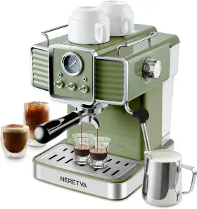 Hk04coffeemachine12g01 Neretva Espresso Coffee Machine 15 Bar Maker With Milk Vintage Green