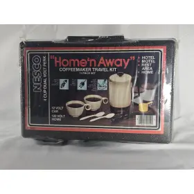 1600-58 Nesco Vintage Home Ftn Away Dual Volt 4-cup Coffee Maker Travel Kit 12-pc Set New