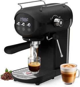 Nesskoko 768365794544 Espresso Machine With Steam Milk Frother Semi Automatic 20 Bar Compact Black