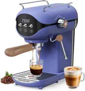Nesskoko 768365794568 Espresso Machine With Steam Milk Frother Semi Automatic 20 Bar Compact Blue