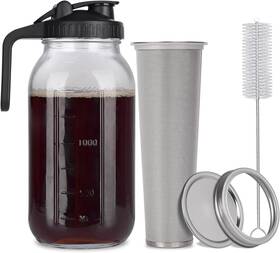 Nfftyuut 711181484038 Cold Brew Mason Jar Iced Coffee Maker Durable Glass 64 Oz 2 Quart / 1.9 Liter