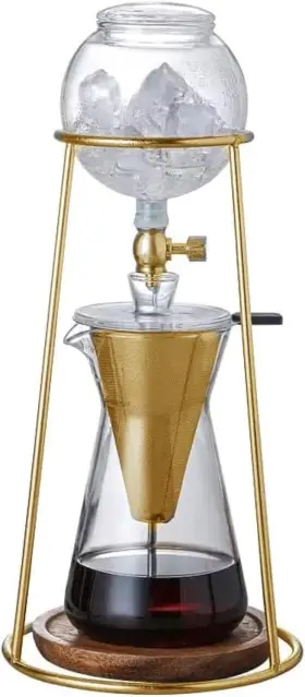 Nispira 810135623124 Ice Coffee Cold Brew Drip Maker 400ml Borosilicate Glass Gold Color