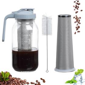 Omnisafe Omnglq64 64 Oz Cold Brew Coffee Maker Glass Mason Jar Pitcher With Pour Spout Handle