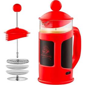 Ovente 814667025838 1.5 Cup Red Glass French Press Coffee Maker With 4 Level Mesh Filter