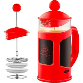 Ovente 814667025838 1.5 Cup Red Glass French Press Coffee Maker With 4 Level Mesh Filter