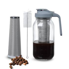 Party Club Of America Psgglq6401 Cold Brew Coffee Maker Pitcher 64-ounce Glass Wide Mouth Mason Jar With Sta Inch