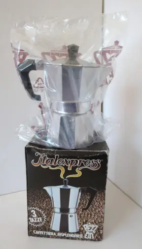 Pezzetti 000743000208 Vtg New Boxed Italexpress Aluminum Stove Top Espresso Maker Italy 3 Cup