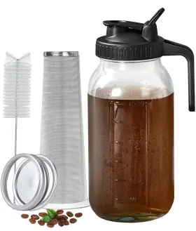 Pizvox 796345244192 Cold Brew Coffee Maker Jar - 64oz Thick Glass Multipurpose Mason Pitcher Spou