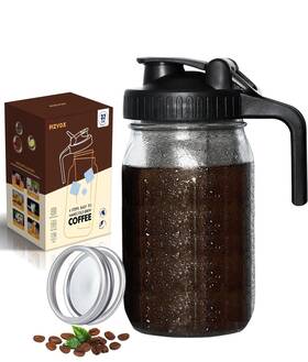 Pizvox 796345244208 Pizvoxcold Brew Coffee Maker Pitcher 32 Oz Thick Glass Mason Jar Spout Lid W