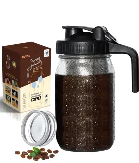 Pizvox 796345244208 Pizvoxcold Brew Coffee Maker Pitcher 32 Oz Thick Glass Mason Jar Spout Lid W