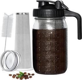 Pizvox Us-cb0001 Pizvoxcold Brew Coffee Maker Pitcher 32 Oz Thick Glass Mason Jar Spout Lid
