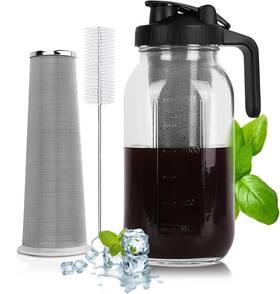 Pnhytugy 055855501465 Cold Brew Coffee Maker - 64 Oz Heavy-duty Glass Mason Jar Pitcher With Stainl