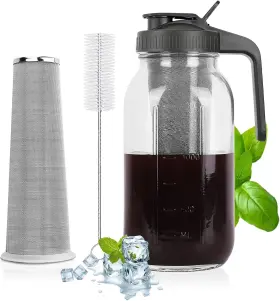 Pnhytugy 313018682619 Cold Brew Coffee Maker - 64 Oz Heavy-duty Glass Mason Jar Pitcher With Stainless